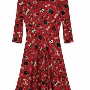 Red Floral & Skull Tattoo Print Torrid Dress - Size 0